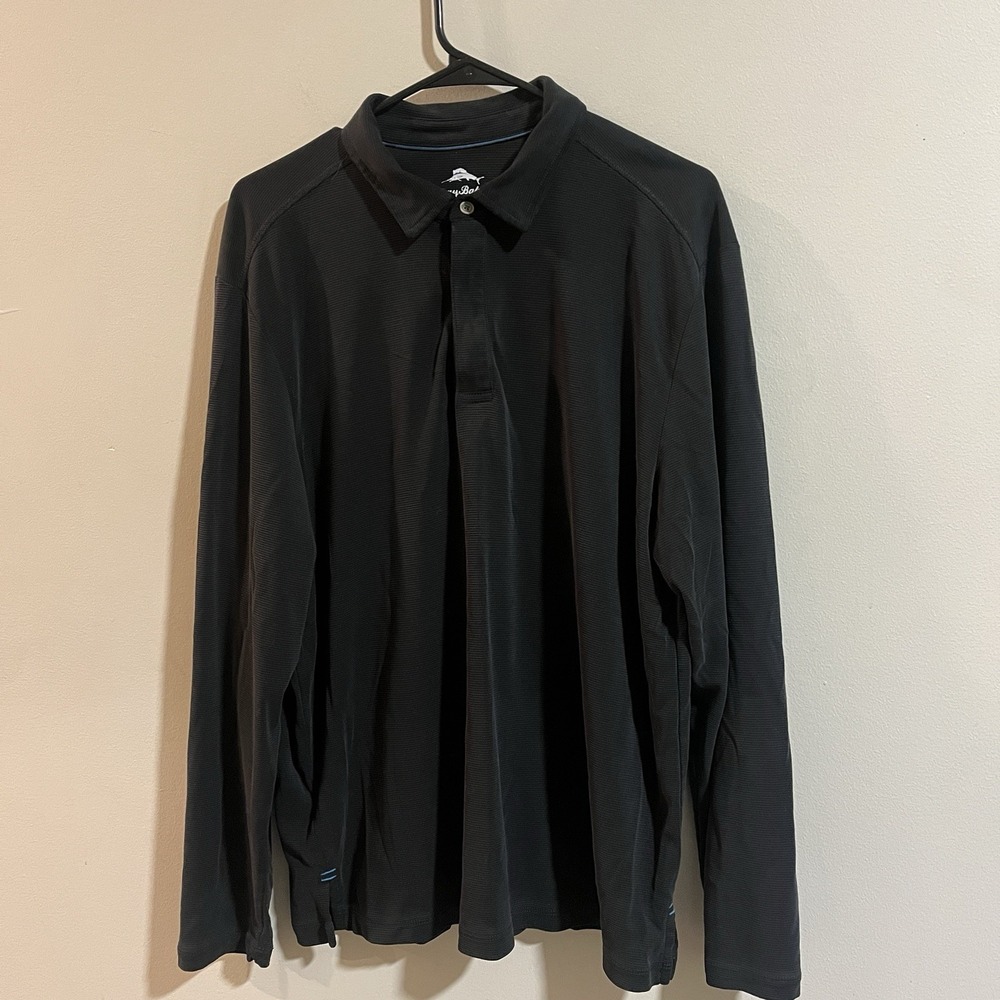 Tommy Bahama Solid Black Long Sleeve Polo Shirt Zip Up - Men's Size L